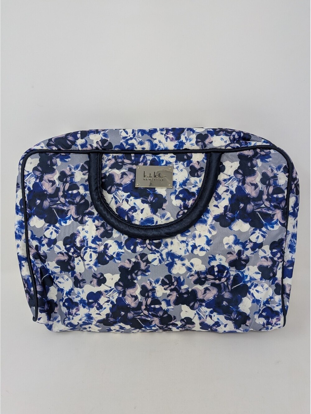 NICOLE MILLER Blue Floral Travel Cosmetic Makeup Toiletry Organizer Bag Case